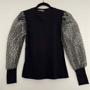 Glocal Leopard  Print Sheer Balloon long Sleeves Size S